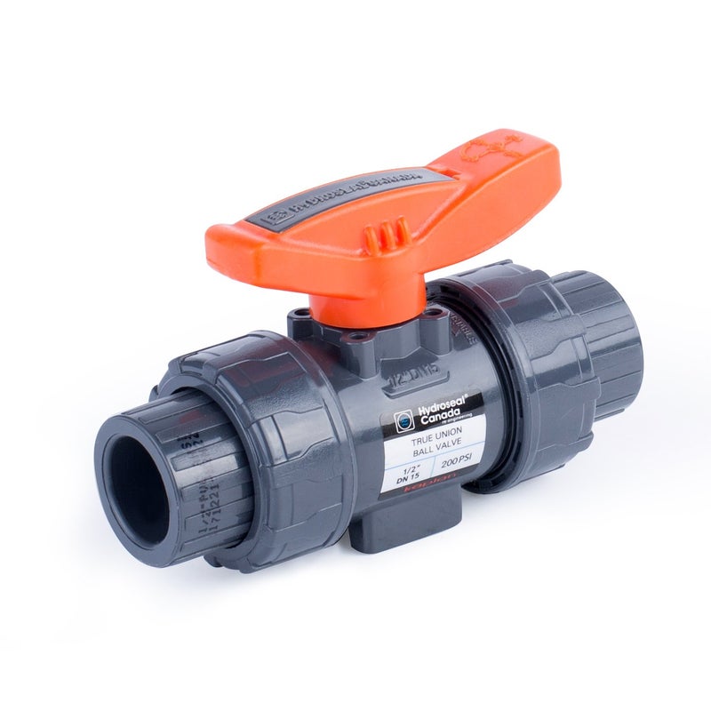 HYDROSEAL Kaplan 1/2" PVC True Union Ball Valve with Full Port, ASTM F1970, EPDM O-Rings and Reversible PTFE Seats, Rated at 200 PSI @73F, Gray, 1/2 inch Socket (1/2") - Image 2
